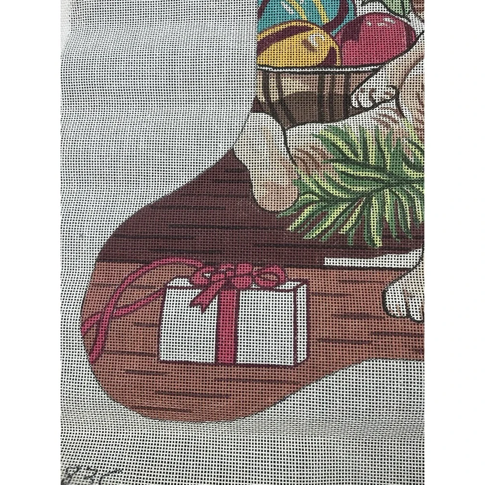 Ellie Hand Painted Needlepoint Canvas * Christmas Stocking Poinsettia Bear Plush